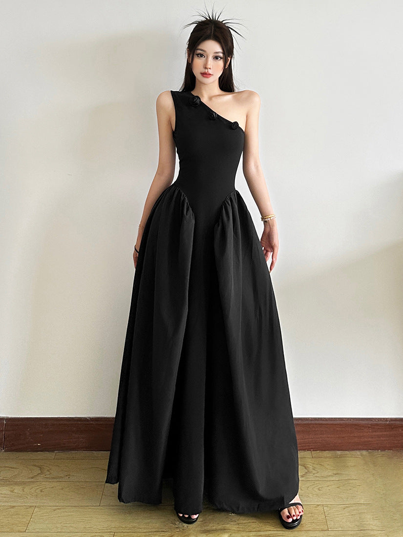 Best-selling Elegant Three-dimensional Floral-design Off-shoulder Pleated Dress