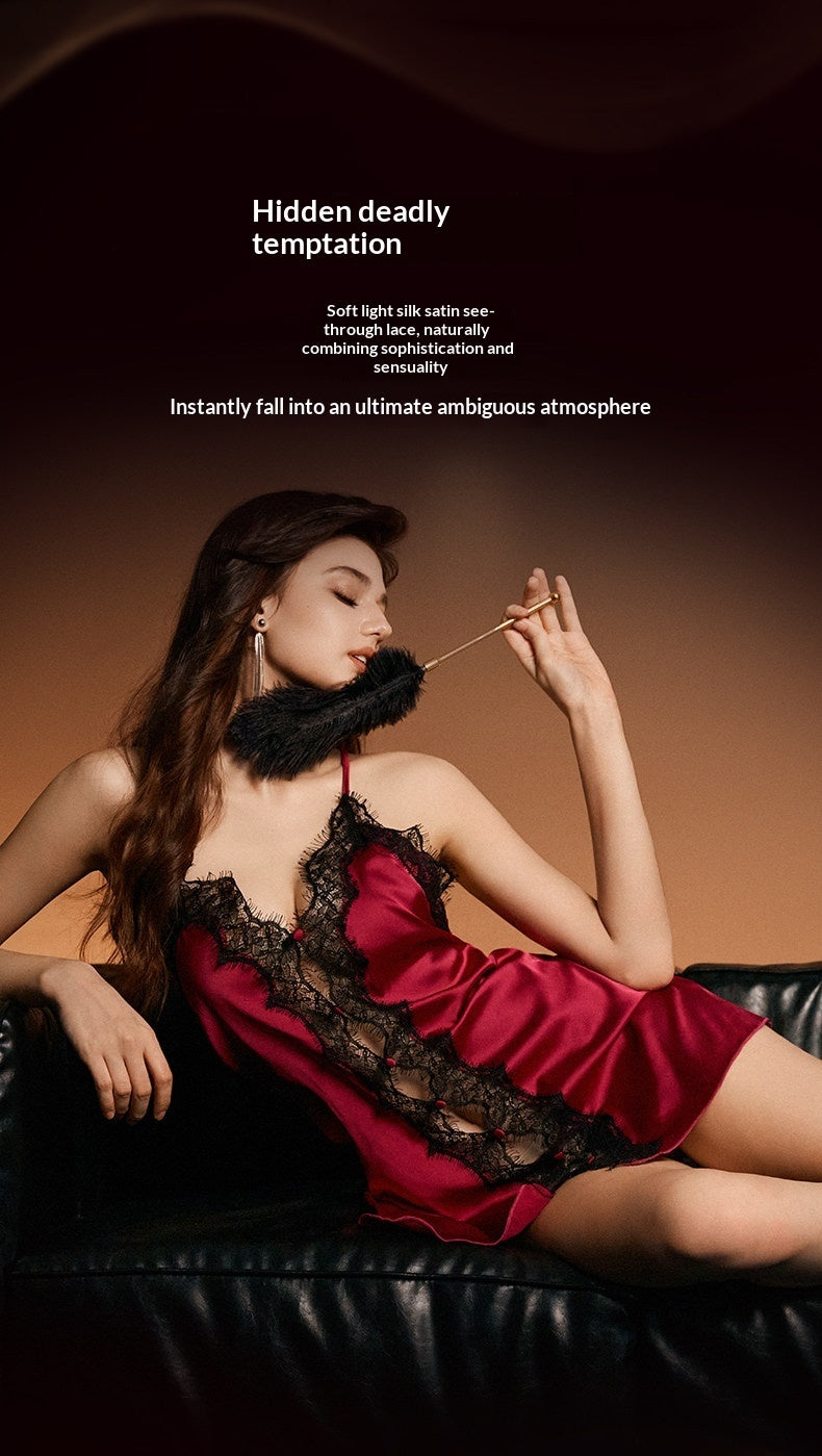 Silk-satin Hollow-out Camisole With A Luxurious Sensual Nightdress
