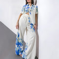 Summer European And American Style Floral Print Wide Leg Pants Set For Women