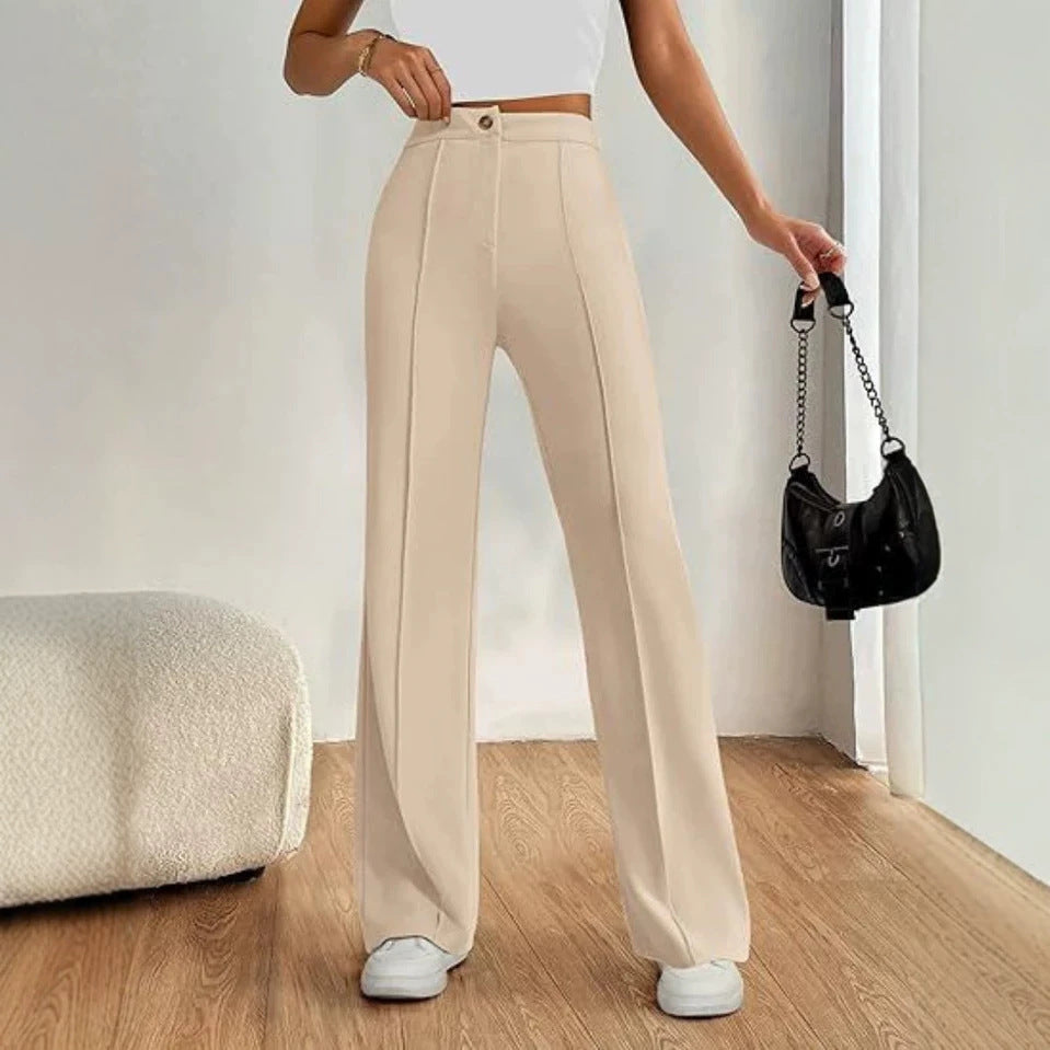 Womens Straight Flare Pants With High-Waisted Stitching Details