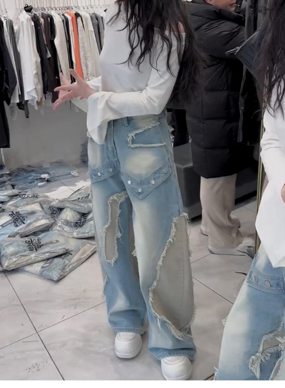 Womens American-style Wide-leg Casual Denim Jeans